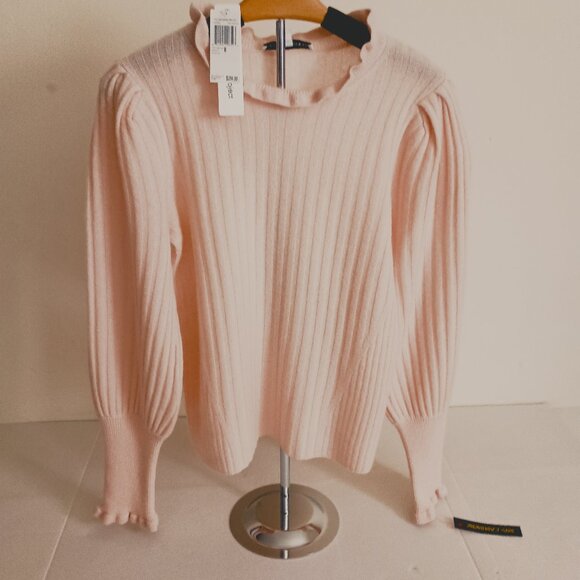 The Cashmere Project Pink Ribbed Crewneck Sweater Ruffle Trim Women's Size M NWT - Picture 16 of 16